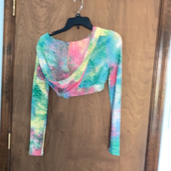 3/$24 tie dye print honeycomb hoodie crop top S juniors - Picture 13 of 15